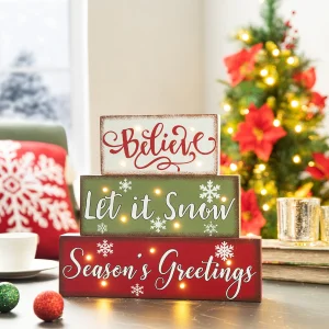12"L LED Lighted Wooden/Metal Block Word Sign (14 Bulbs)