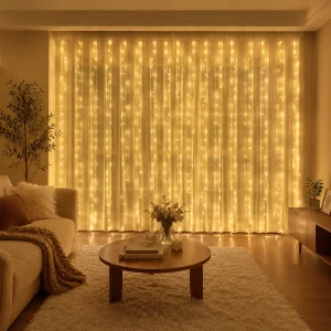 300 LED Curtain String Lights 9.8ft x 9.8ft, Plug-in Fairy Lights with Remote Control, 8 Modes Linkable for Bedroom Window Wall Wedding Party Backdrop Decor
