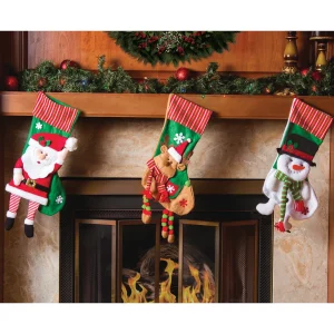 3 Piece Knitted Trim Christmas Stocking Set