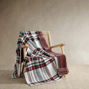 Nautica Emmet Plaid Feather Knit Red Throw Blanket
